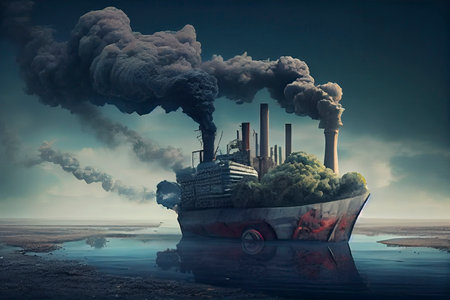 Earth destroyed by pollution. Global catastrophe concept (greenhouse effect, global warming are destroying our planet).Generative AIの素材