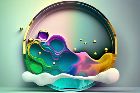 Fluid round abstract shape, futuristic modern banner design template, liquid glass stylized frame.Generative AIの素材