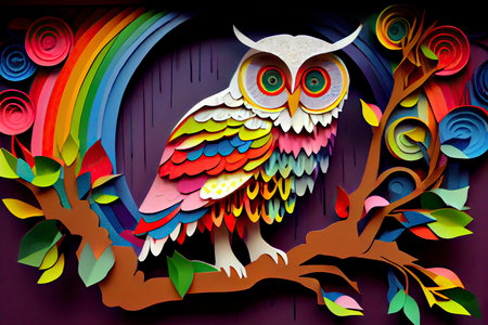 cut paper owl, paper machette mobile, high art, concept art.Generative AIの素材