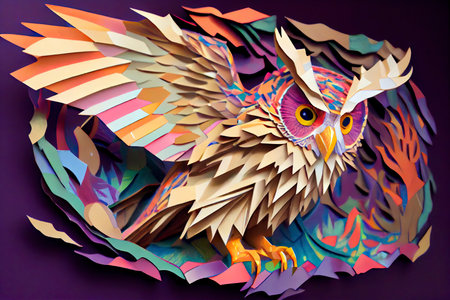 cut paper owl, paper machette mobile, high art, concept art.Generative AIの素材