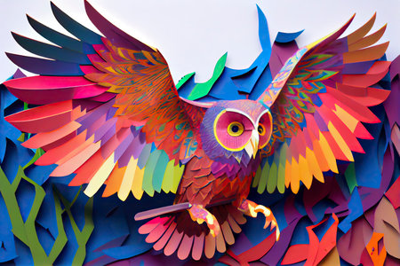 cut paper owl, paper machette mobile, high art, concept art.Generative AIの素材