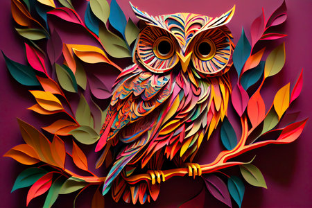 cut paper owl, paper machette mobile, high art, concept art.Generative AIの素材