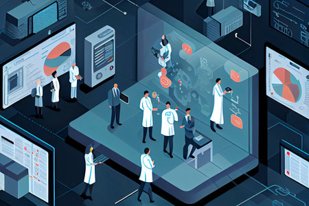 concept of medical doctors working with technology services to solve viruses and health problems.Generative AIの素材