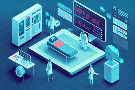 concept of medical doctors working with technology services to solve viruses and health problems.Generative AIの素材