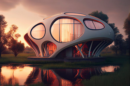 In addition to being environmentally friendly, futuristic eco houses often prioritize functionality .Generative AIの素材
