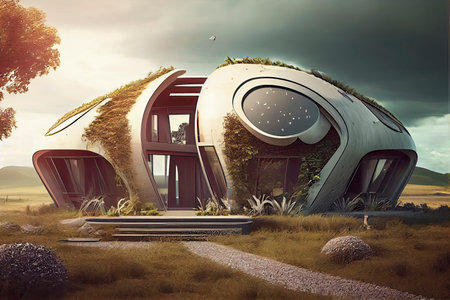 In addition to being environmentally friendly, futuristic eco houses often prioritize functionality .Generative AIの素材