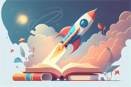 Cartoon vector illustration education concept. Education helps us go further and faster.Generative AIの素材