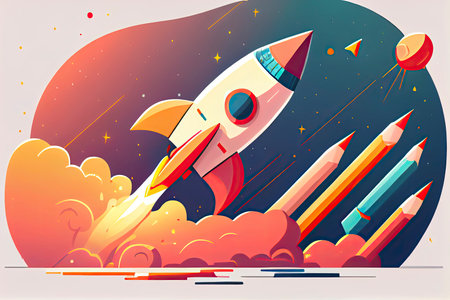 Cartoon vector illustration education concept. Education helps us go further and faster.Generative AIの素材