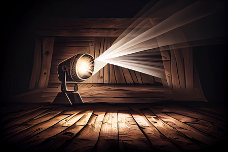 Floodlight spotlight illuminates wooden scene. Vector illustartion.Generative AIの素材