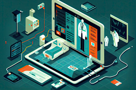 concept of medical doctors working with technology services to solve viruses and health problems.Generative AIの素材