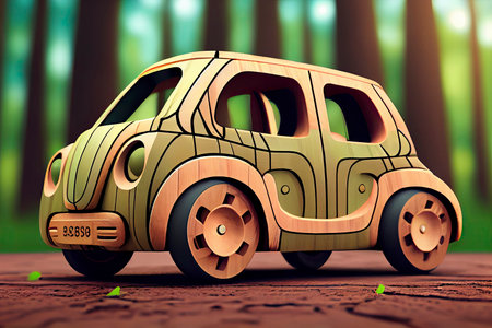 background eco car carbon neutral in wooden style, sustainable structure, carbon neutral.Generative AIの素材