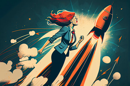 Launching rocket businessman businesswoman success start up business.Generative AIの素材