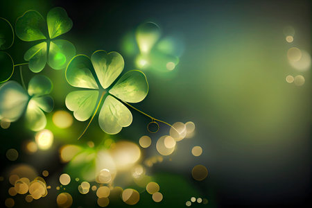 St. Patrick's Day abstract green background decorated with shamrock leaves.Generative AIの素材