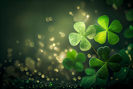 St. Patrick's Day abstract green background decorated with shamrock leaves.Generative AIの素材