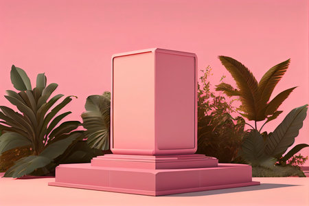 Square pink podium in an outdoor minimalist scene for a product presentation in 3D rendering.Generative AIの素材
