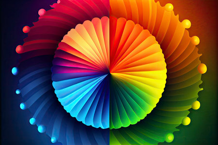 Colorful radial gradient badge made of rainbow spectral colors placed  .Generative AIの素材
