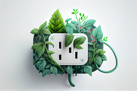 plug with green plants ecology concept white background.Generative AIの素材