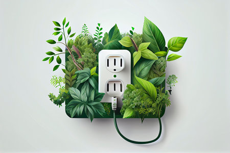 plug with green plants ecology concept white background.Generative AIの素材