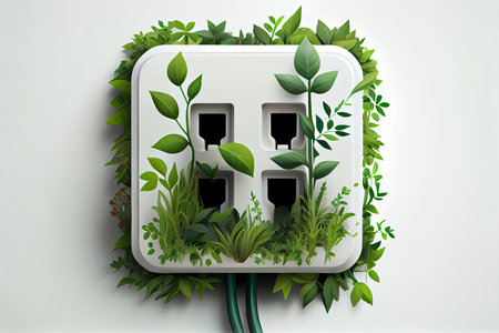 plug with green plants ecology concept white background.Generative AIの素材
