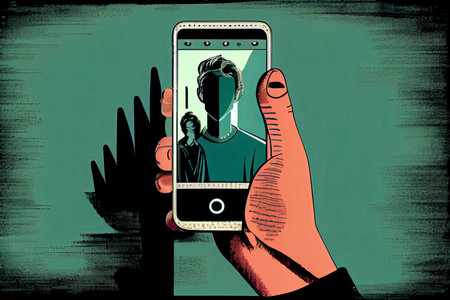 hand holding smart phone with video call on screen.Generative AIの素材