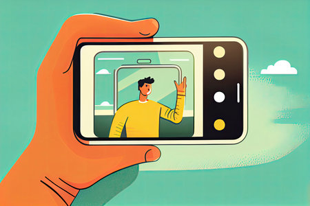 hand holding smart phone with video call on screen.Generative AIの素材