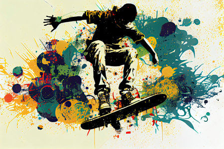 Skateboarding background. Extreme sports vector illustration with guy man skater.Generative AIの素材