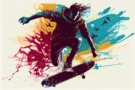Skateboarding background. Extreme sports vector illustration with guy man skater.Generative AIの素材