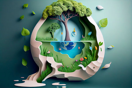 Paper art , Saving water and world Environment day , Ecology and world water day.Generative AIの素材