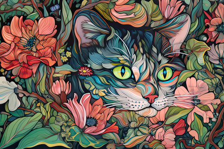 Colorful painting of a cat.Generative AIの素材