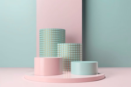 primitive shapes, abstract geometric background, cylinder podium, modern minimalistic mock up.Generative AIの素材