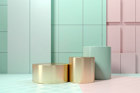 primitive shapes, abstract geometric background, cylinder podium, modern minimalistic mock up.Generative AIの素材