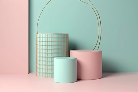 primitive shapes, abstract geometric background, cylinder podium, modern minimalistic mock up.Generative AIの素材