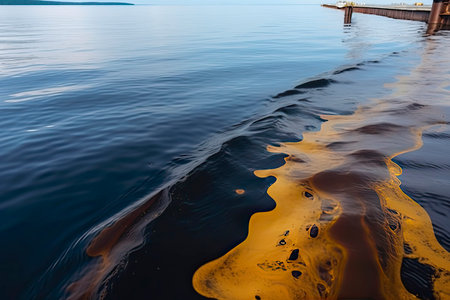 Oil leak from Ship , Oil spill pollution polluted water surface. water pollution as a result of human activities.Generative AIの素材