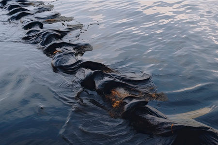 Oil leak from Ship , Oil spill pollution polluted water surface. water pollution as a result of human activities.Generative AIの素材