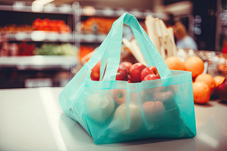 Grocery Shopping With Reusable Shopping Bag At Supermarket.Generative AIの素材