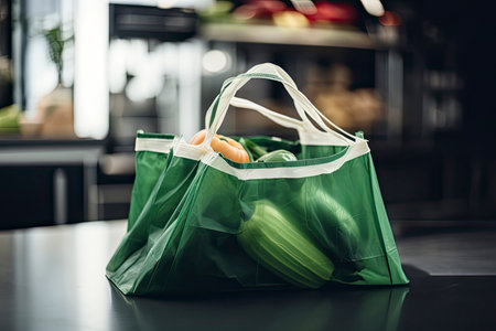 Grocery Shopping With Reusable Shopping Bag At Supermarket.Generative AIの素材
