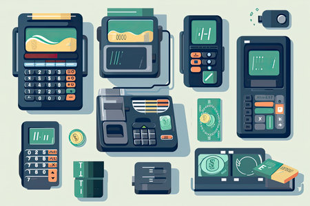 Financial transactions, non-cash payment transactions. Pos-terminal and payment systems, currency, coins.Generative AIの素材