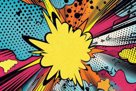 Pop art comic zoom background with lines, glow and speech bubble. Vector Illustration.Generative AIの素材