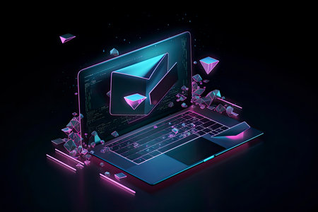 Sending and receiving email via modern laptop. 3d vector illustration.Generative AIの素材