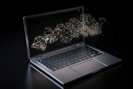Sending and receiving email via modern laptop. 3d vector illustration.Generative AIの素材