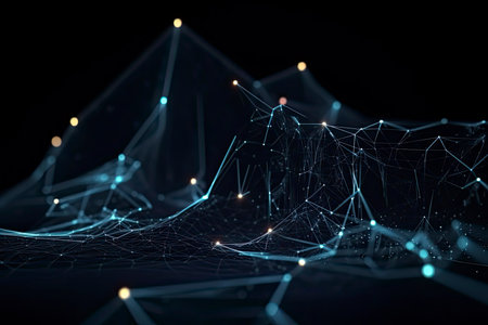 Abstract technology big data background concept. Artificial intelligence tech. Big data and cybersecurity. Transfer and storage of data sets, blockchain, server. Colorful background.Generative AIの素材