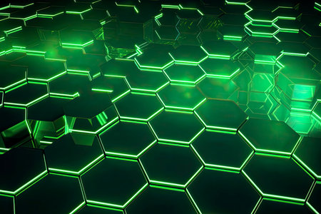 Abstract futuristic surface concept with hexagons. Trendy sci-fi technology background.Generative AIの素材