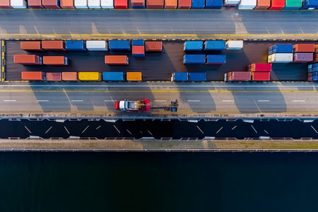 transportation and logistic import export and transport industry of truck container cargo ship.Generative AIの素材