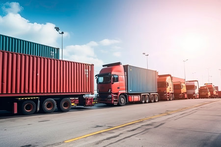 transportation and logistic import export and transport industry of truck container cargo ship.Generative AIの素材