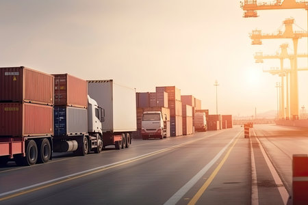 transportation and logistic import export and transport industry of truck container cargo ship.Generative AIの素材