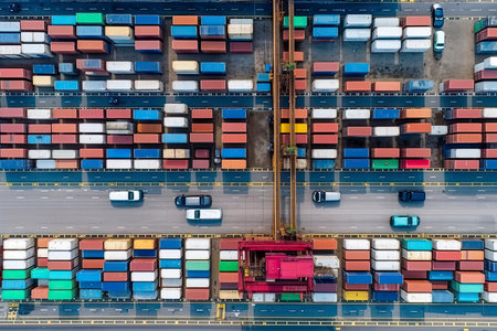 transportation and logistic import export and transport industry of truck container cargo ship.Generative AIの素材