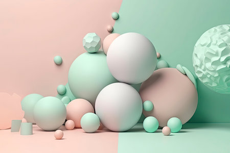 3d background with paper sheet. Place for text. Ball. Sphere. Bubble. Abstract wallpaper. Geometric shapes.Generative AIの素材