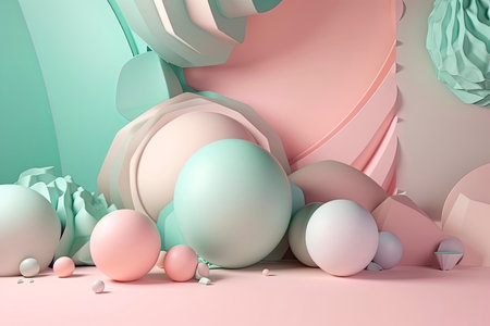 3d background with paper sheet. Place for text. Ball. Sphere. Bubble. Abstract wallpaper. Geometric shapes.Generative AIの素材