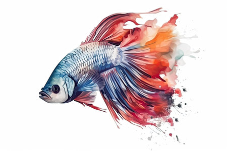 Beautiful Fighting fish art on white background.Generative AIの素材