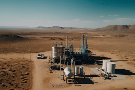 Green Hydrogen renewable energy production facility - green hydrogen gas for clean electricity solar and windturbine facility.Generative AIの素材